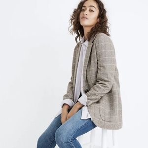 Madewell Small Larsen Blazer Jacket Brown Herringbone Glen Plaid Coat Pink Tweed
